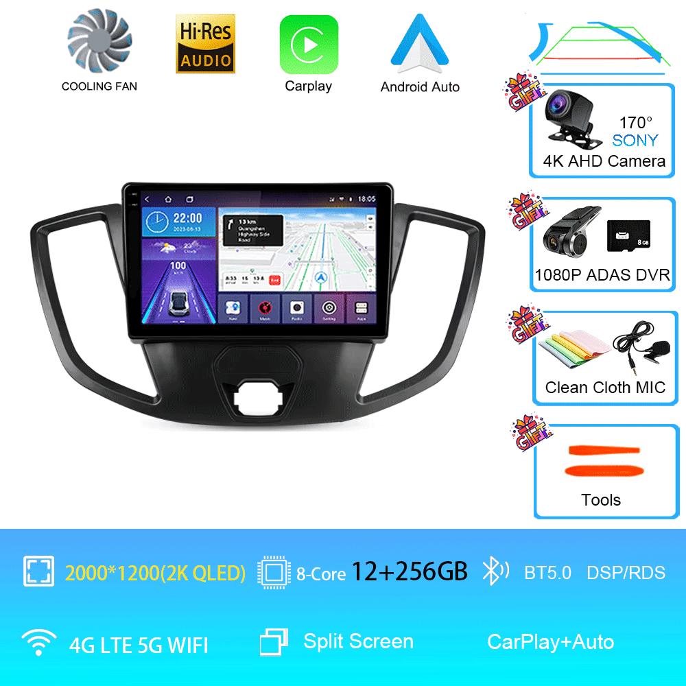 Автомобильное радио Android 14 для Ford Transit 2015 2016 2017 2018 Carplay Мультимедийный видеоплеер GPS Стерео 2din WIFI+4G BT QLED Экран