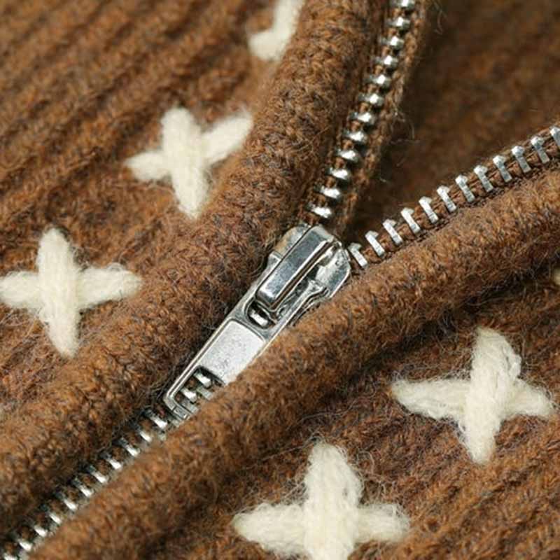 Лацкан кофейного цвета с застежкой-молнией свитер кардиган осень и зима новый винтажный короткий пальто женщина