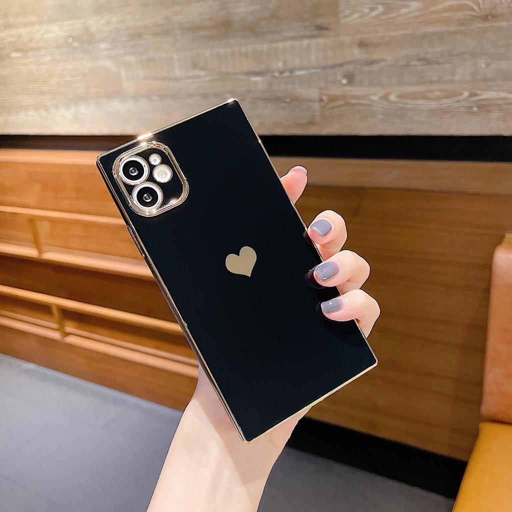 6D гальванизированный квадрат с сердечками подходит для iPhone17 Apple 15/16ProMax/XR полностью закрывающий силиконовый чехол для мобильного телефона.