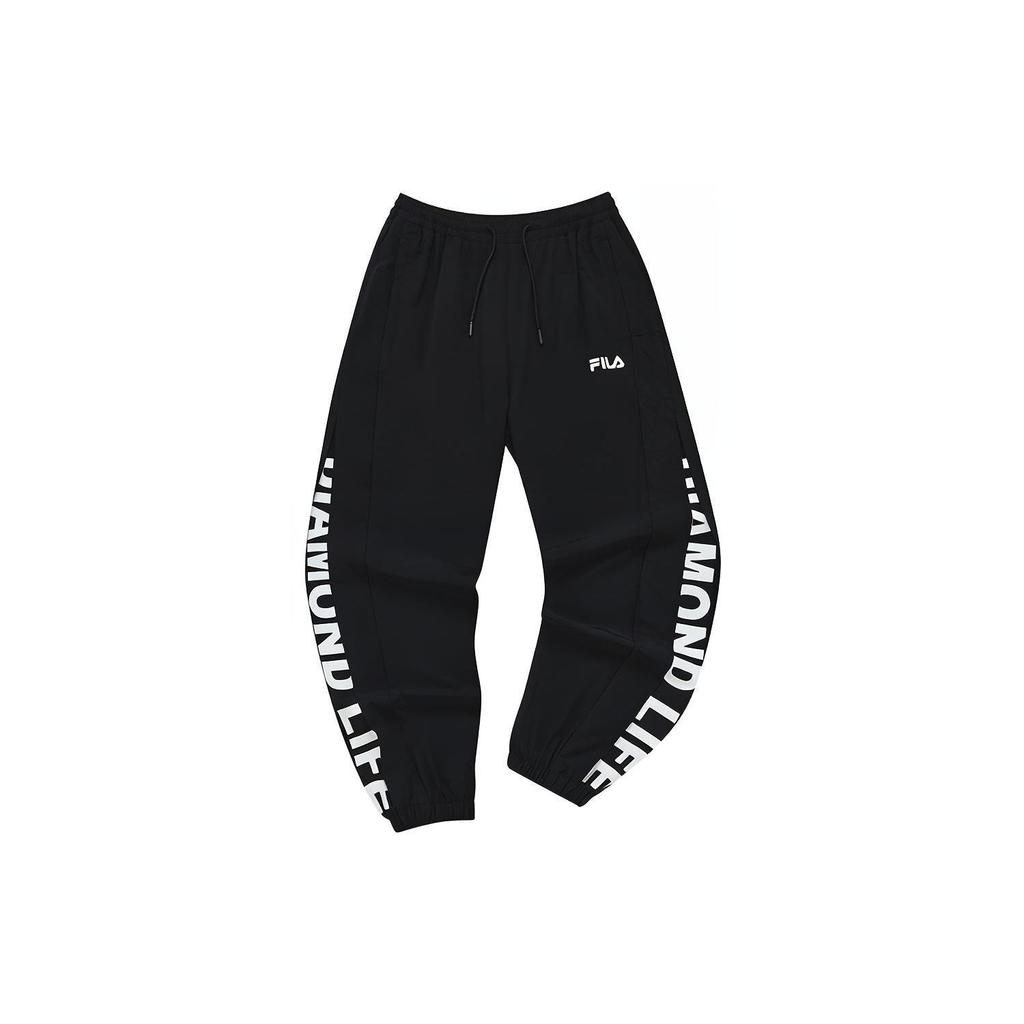 Fila Fusion Свободные спортивные длинные брюки с плетеным узором и буквой W для женщин, низ, глубокий черный T11W232802F-BK