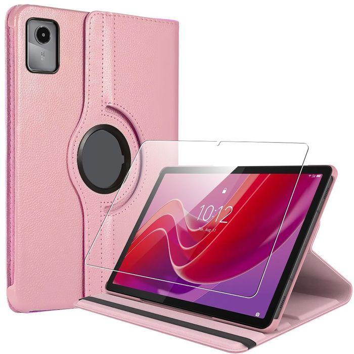 Coque + Verre Trempé pour Lenovo Tab M11 2024, Protection Antichoc Etui Rotatif Multi-Angle Rose