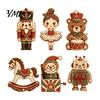 Retro Christmas Table Decorations 6Pcs Wooden Figurines, Vintage Desktop Ornaments, Cartoon Holiday Decorative Panels Tabletop for Tiered Tray