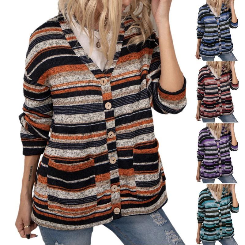 Women S V Neck Knit Button Cardigan Sweater Long Sleeve With Pocket