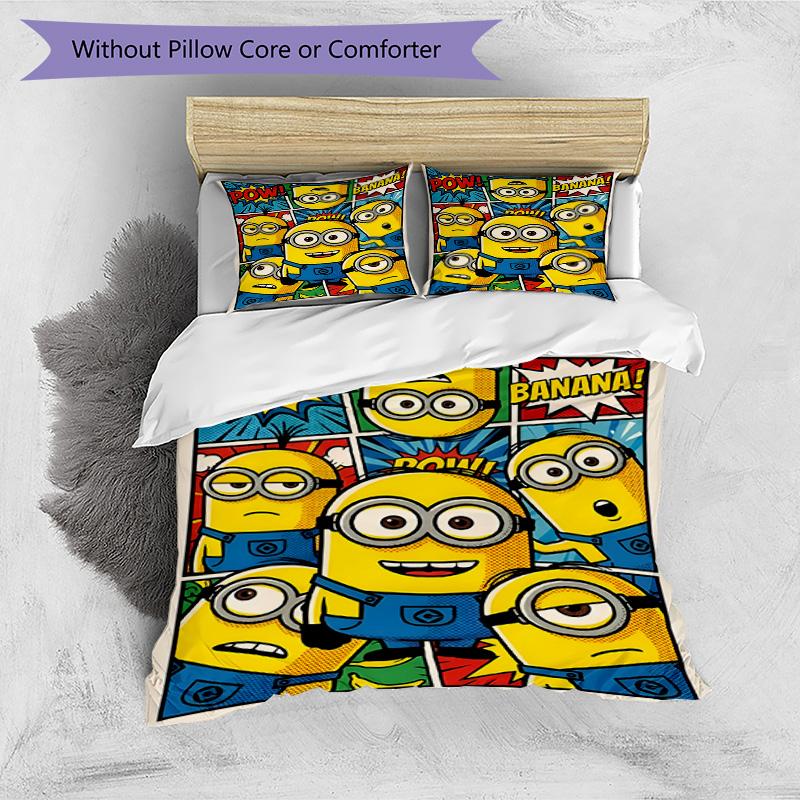 3pcs Duvet Cover Set (1*Duvet Cover + 2*Pillowcase, Without Core), Minions Print Bedding Set, Bedroom Decor, All‑Season, Birthday Gift