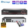 Techage H.265 8CH 4K 5MP 4MP 1080P POE NVR Аудиовыход Сетевой видеорегистратор видеонаблюдения до 16 каналов для камеры POE Система видеонаблюдения