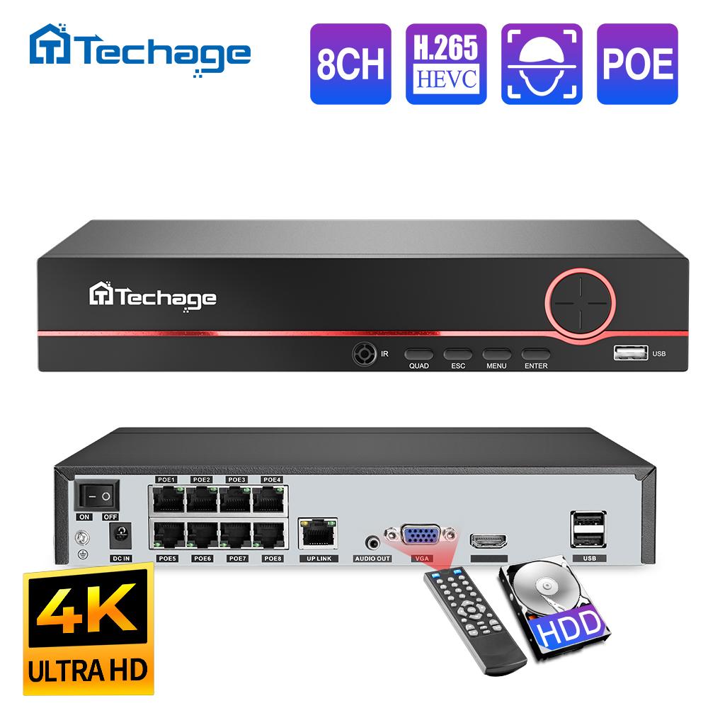 Techage H.265 8CH 4K 5MP 4MP 1080P POE NVR Аудиовыход Сетевой видеорегистратор видеонаблюдения до 16 каналов для камеры POE Система видеонаблюдения