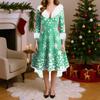 Рождественские платья с принтом для женщин, винтажное рождественское платье миди, повседневные платья, коктейльное платье, вечерние праздничные платья