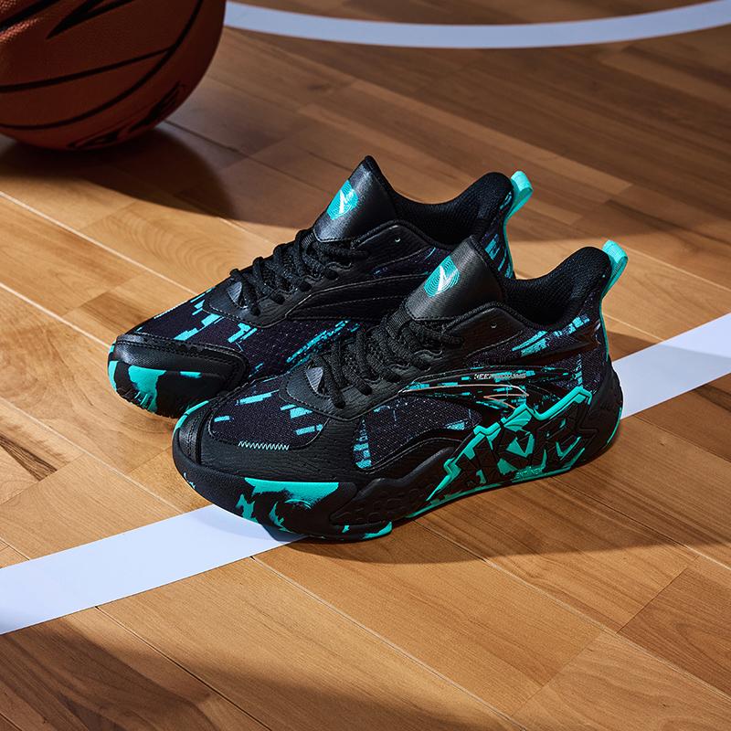 Anta Kids Cement Nemesis Professional Combat Non-Slip Wear-Resistant Low-Top Basketball Shoes Kids Sneaker Black Green A12431101-3