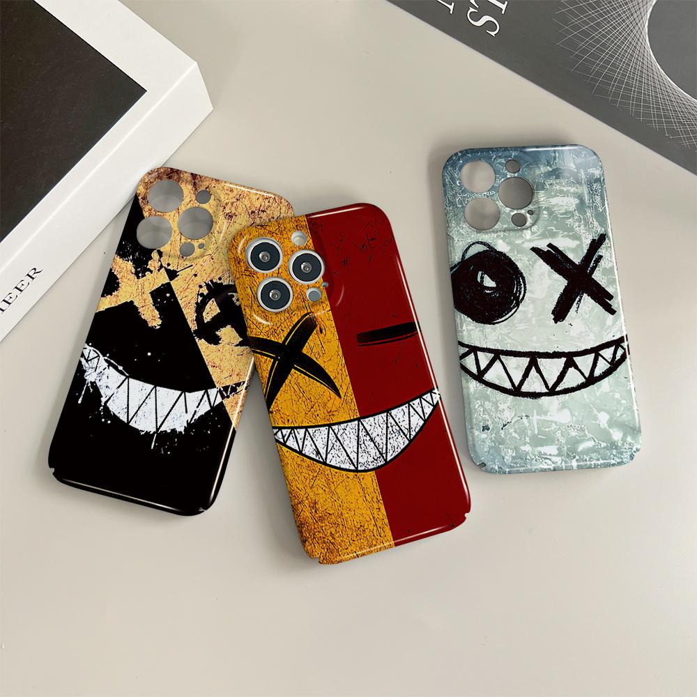 Для iPhone 16 Samsung S23 S22 A23 A52 A33 Huawei Honor Xiaomi Redmi OPPO Vivo Креативный дизайн улыбающегося лица Жесткий защитный чехол для телефона с полным объективом