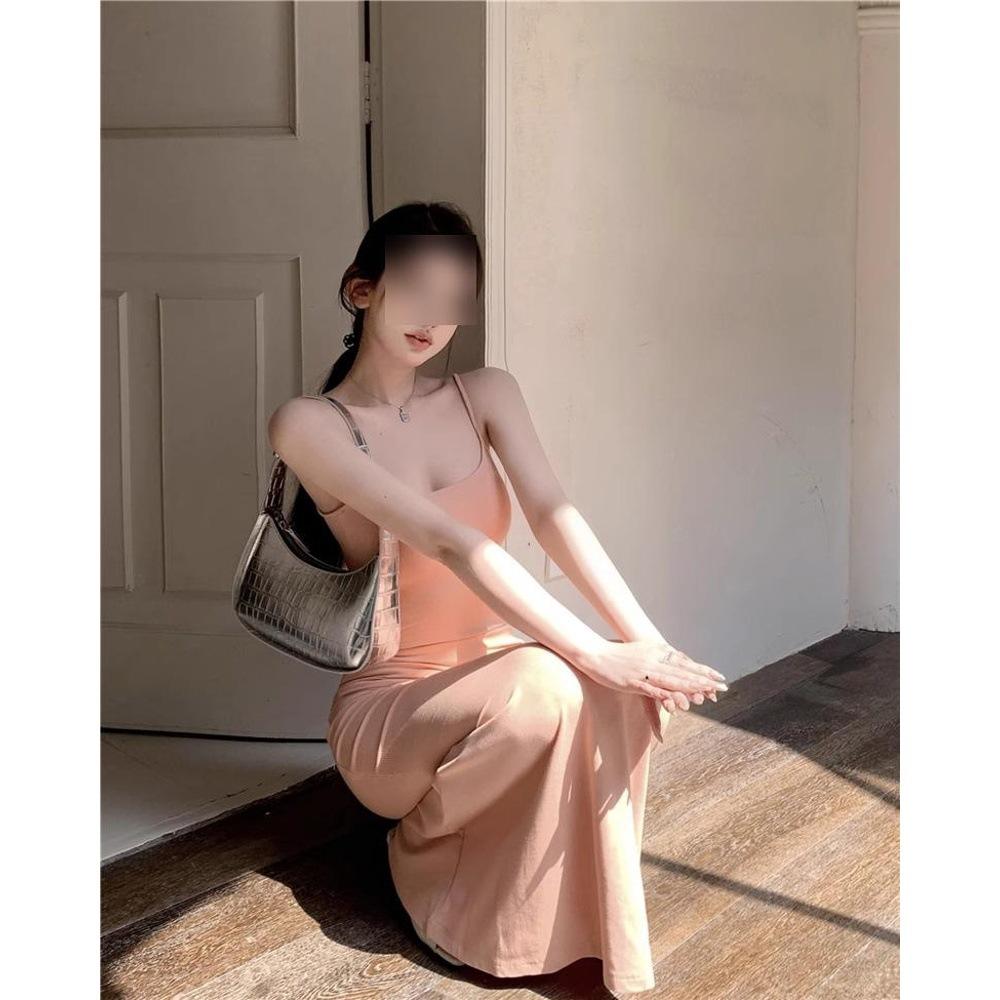 Облегающее платье на бретелях женское летнее ветрено-розовое облегающее юбка «рыбий хвост» талия бедра длинная юбка