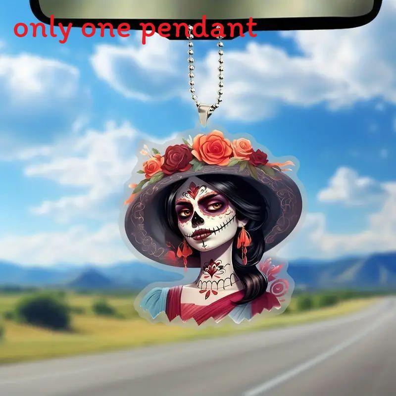 Car Acrylic Decor Halloween Skull Flower Hat Design Pendant For Auto Interior