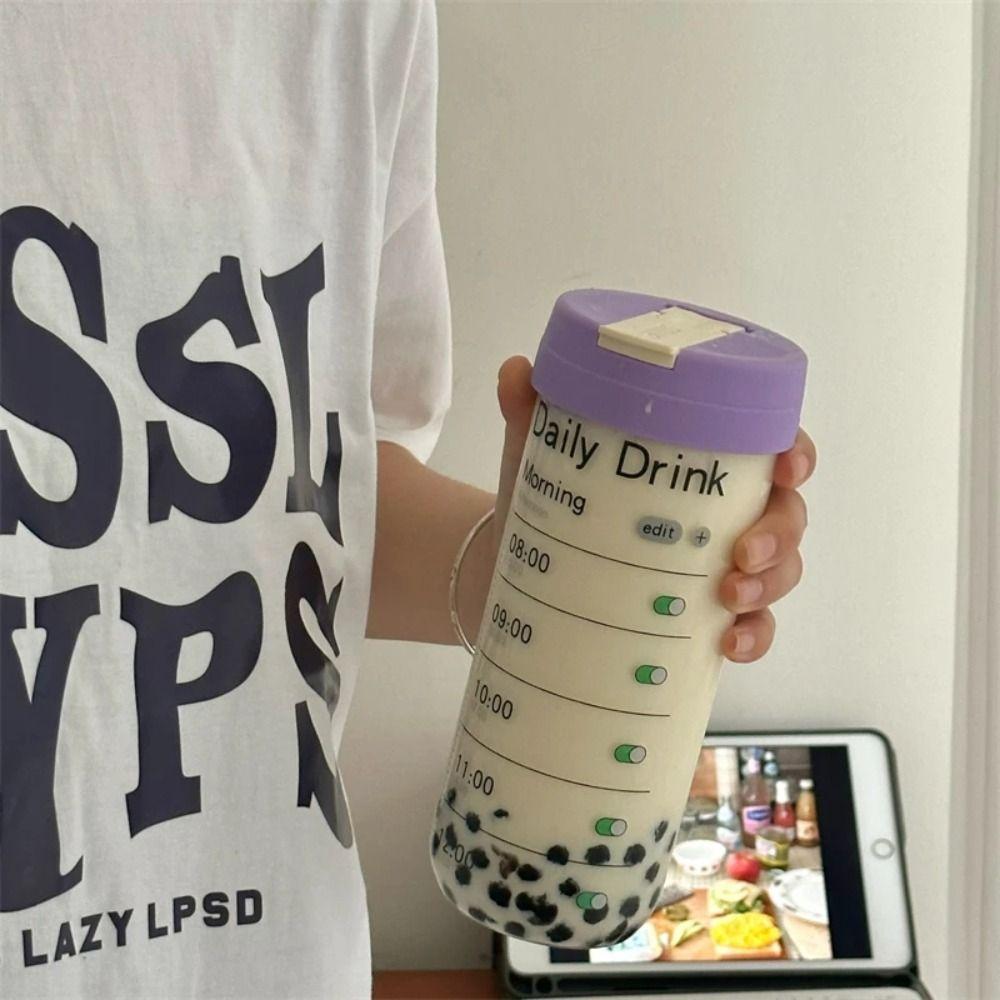 Alarm Clock Sports Water Bottle Large Capacity Outdoor Glass Straw Cup  Primary School Students