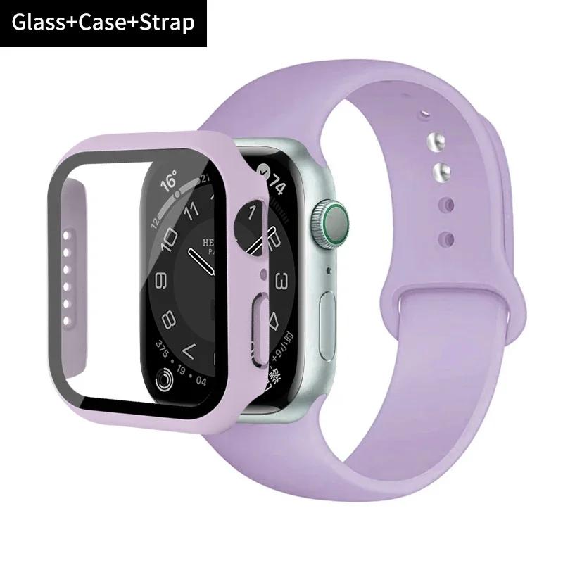 Стекло+корпус+ремешок для Apple Watch band 44 мм 45 мм 42 мм 41 мм 40 мм 38 мм Силиконовый ремешок для часов браслет iWatch series 8 9 7 6 5 4 3 SE