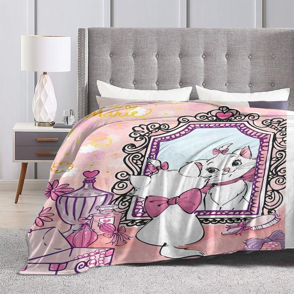 Плед Мари Кот Теплый Эстетичный Плюшевый Плед для Спальни, Самолета, Путешествий, Фланелевое Покрывало, Покрывало на Кровать