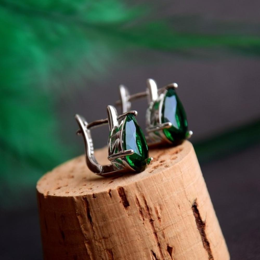 12*8 Mm Sky Blue Topaz Green Emerald 925 Silver Hypoallergenic Water Drop Earrings