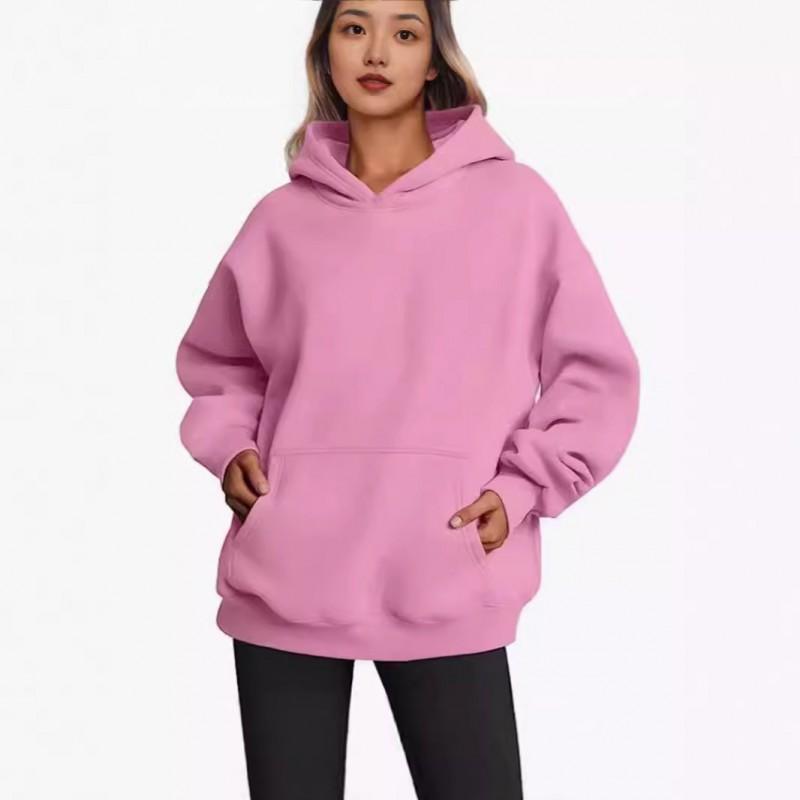 Womens Hooded Sweatshirt Loose Fit Casual Pullover With Front Pocket Streetwear Style