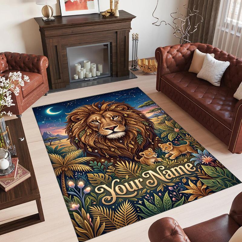 Leopard Theme Crystal Velvet Floor Rug Personalized Custom Name Text Warm Carpet Home Decoration
