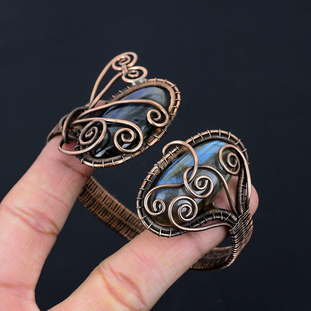 Лабрадорит, драгоценный камень, чистая медная проволока, завернутая в манжеты/браслет ручной работы, ювелирные изделия для нее