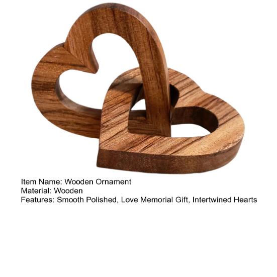 Wooden Heart Ornament Intertwined Hearts Love Memorial Gift Interlinked Heart Couples Keepsake for Anniversary Valentine's Day Gift