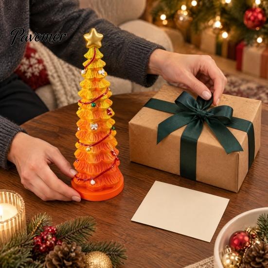 Decorative Resin Candy Decor Christmas Tree Figurine, Gradient Green Orange Tabletop with Star Holiday Topper, Hand-Painted Ornament for Home