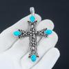 Кулон с бирюзовым драгоценным камнем Бирюзовый натуральный драгоценный камень Ручная работа Подвеска-крест из стерлингового серебра 925 пробы для подарков Подвеска для нее, женские украшения