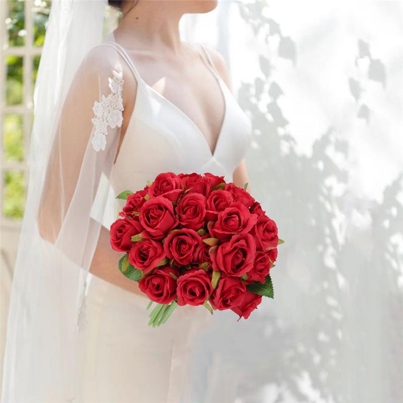 24 Pcs/lot Fake Flowers Rose Artificial Flowers Wedding Bouquet Silk Rose Flower for Home Party Decoration