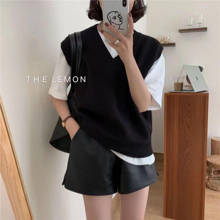 Women's Autumn Slimming Sleeveless Knitted Vest with Lazy Collar