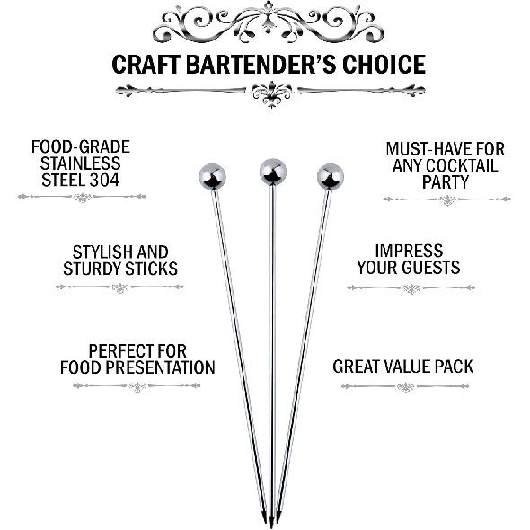 Cocktail Picks Stainless Steel Toothpicks - (12 Pack / 4 Inch) Martini Picks Reble Fancy Metal Drink Skewers Garnish Sticks for Martini Olives
