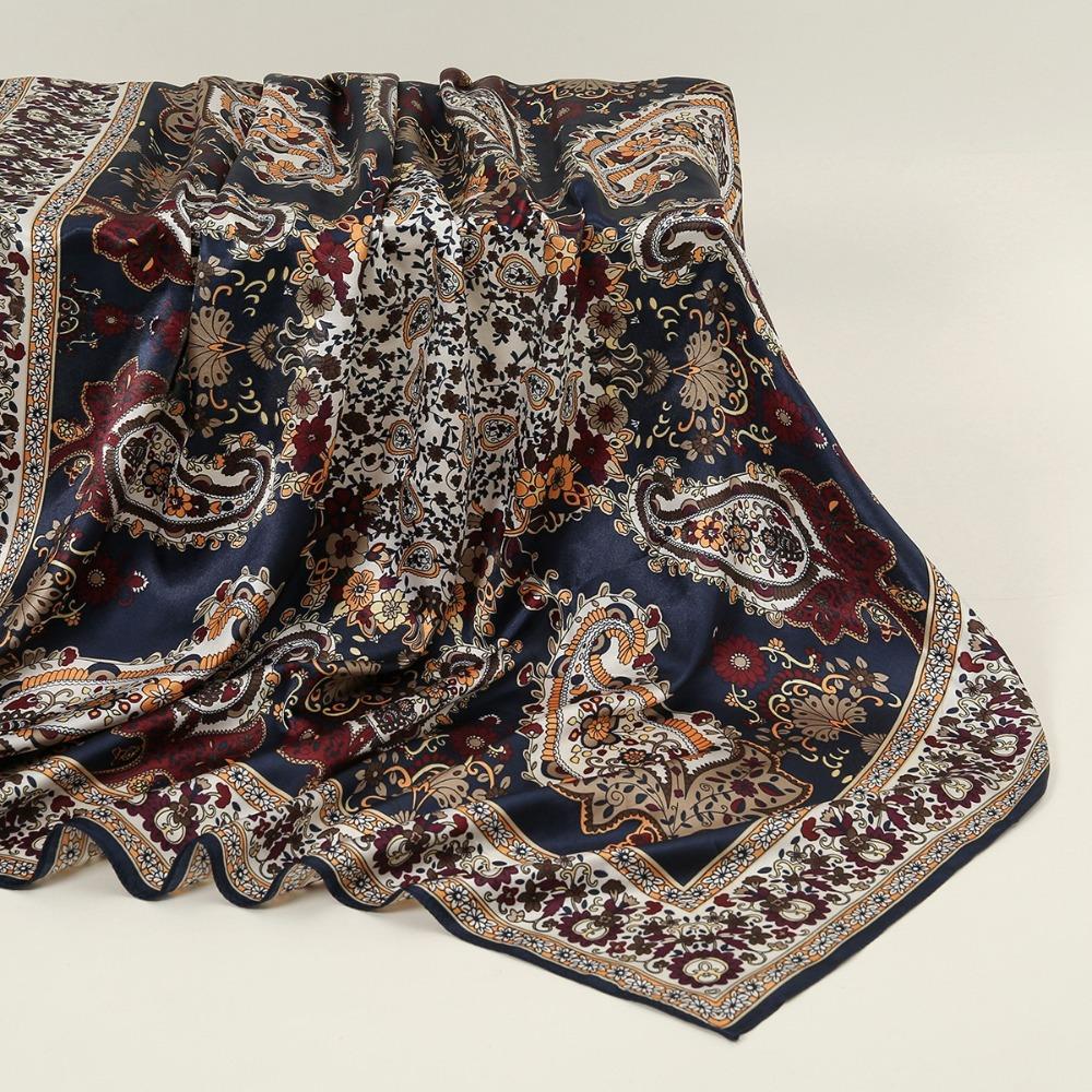 Printed Large Hair Bandana Satin Silk Female Shawl Wrap Fashion Women Head Scarf