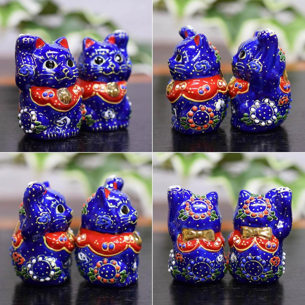 Waza No Kura Lucky Cat Ornament Kutani Ware Chibi Lucky Cat Opening Celebration Birthday Present Pair Gift Aomori-kun