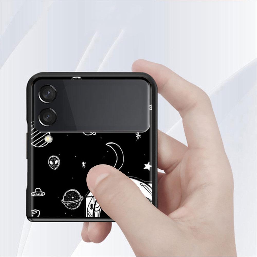 Роскошный чехол для Samsung Galaxy Z Flip 4 3 5G, черный ПК, жесткие чехлы для телефонов, модная задняя крышка ZFlip Funda, мультяшный крутой мешок астронавта