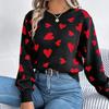 Women's Autumn and Winter Casual Round Neck Long Sleeve Knitted Sweater Clashing Color Love Lantern Sleeves