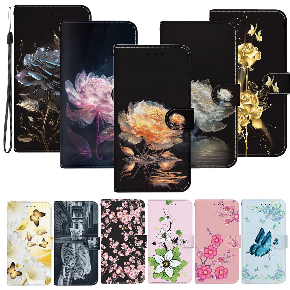 For Umidigi A3S F1 A7S A5 A7 A9 Pro ZTE Blade A52 A72 TCL Wallet Case PU Leather Floral Flip Cover with Card Holder Kickstand Protective Purse Case