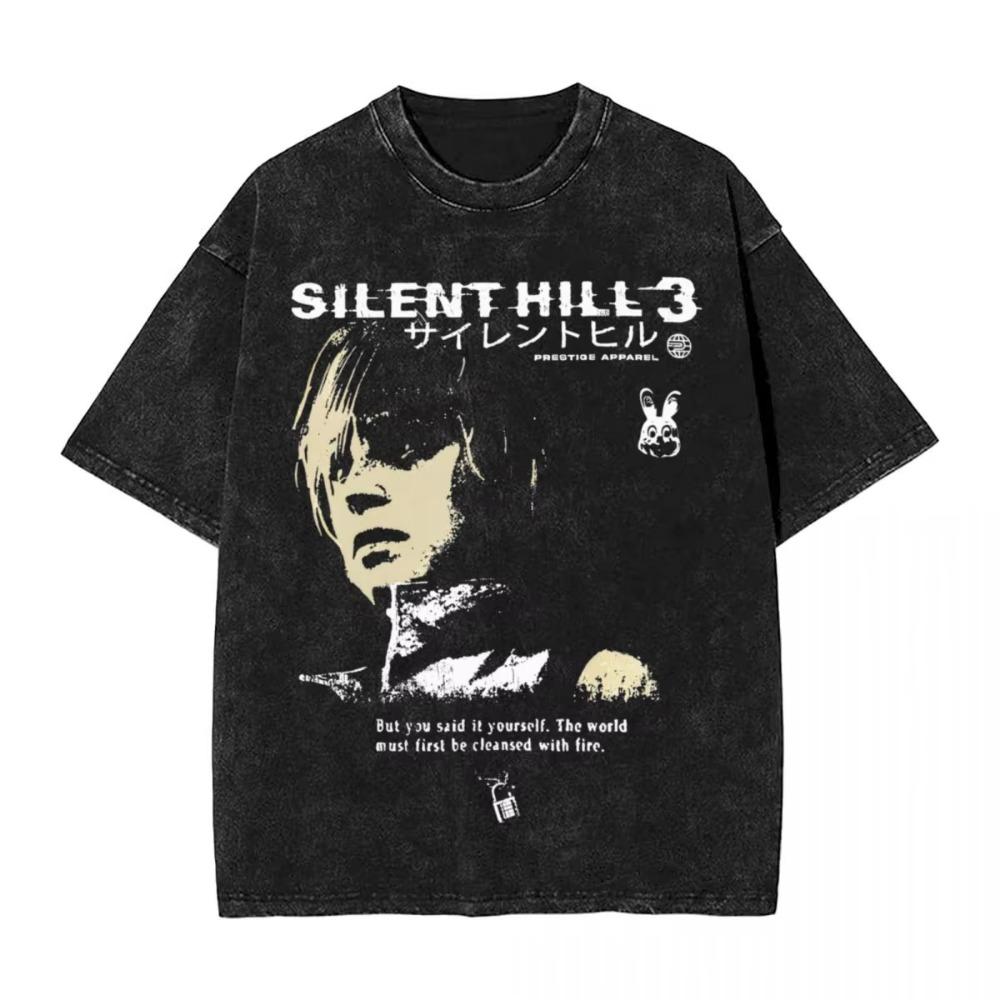 Washed T-shirt Horror Silent Hill Paradise Night Hip-hop T-shirt Street Street Short-sleeved Printed Top Men