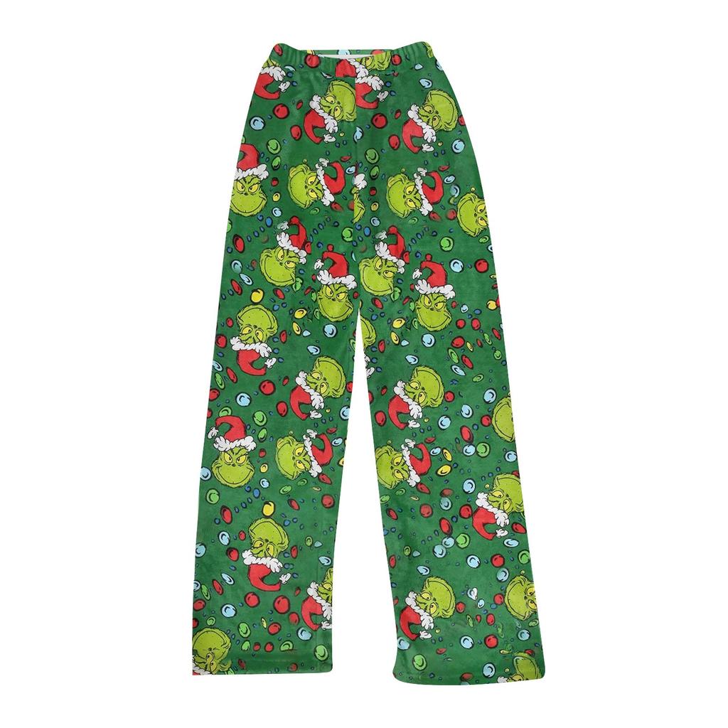 Женские зимние брюки, длинные брюки, фланелевые брюки с рождественским принтом
