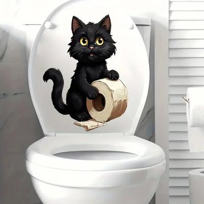 Милый держатель для туалетной бумаги в виде черного кота, самоклеящаяся декоративная наклейка для ванной