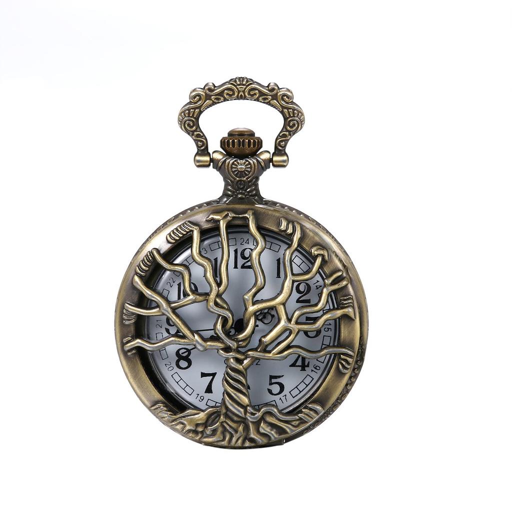 JewelryWe Pocket Watch Pendant Tree of Life Skeleton Retro Antique Style Analog Pocket Watch Necklace Clock Suitable for Men and Women Cosplay Event