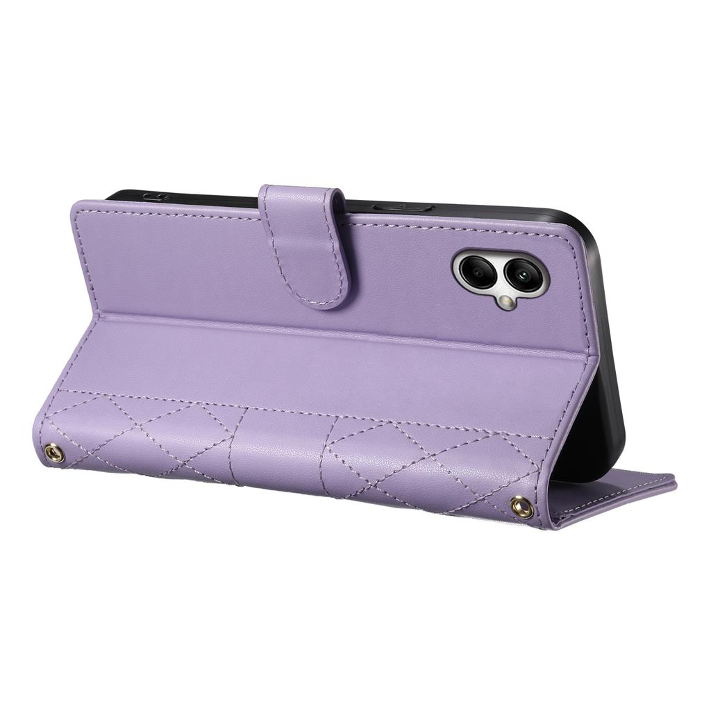 For Samsung Galaxy A05 4G Case Rhombus Stitching Wallet Stand Leather Phone Cover with Long/Short Strap