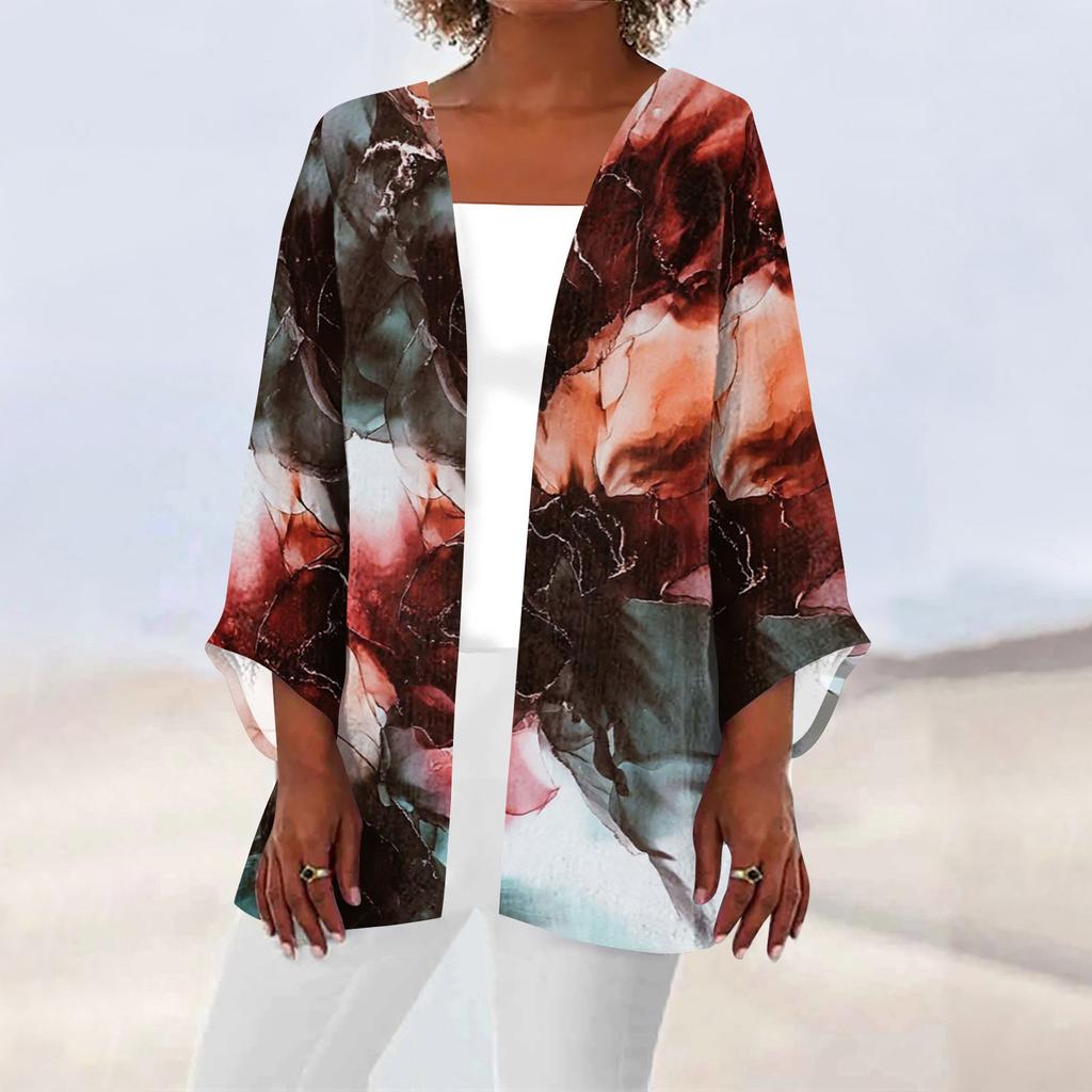 Женская повседневная модная легкая куртка средней длины с принтом в стиле ретро, ​​кардиган