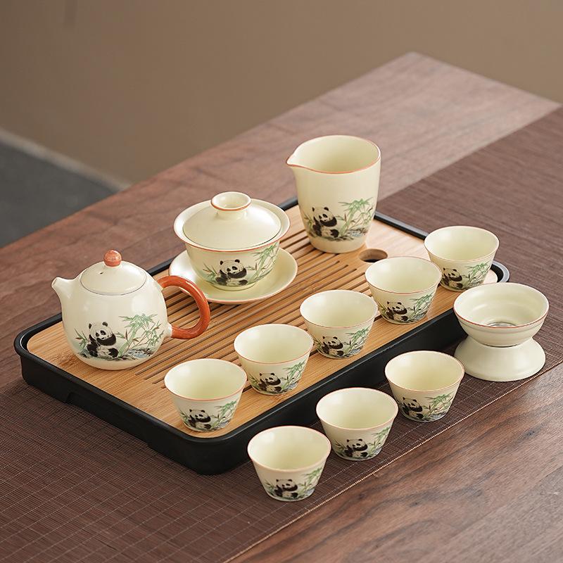 Panda Ru Kiln Tea Set Guofeng Kung Fu Tea Ware Home Office Teapot Teacup Business Gifts Available