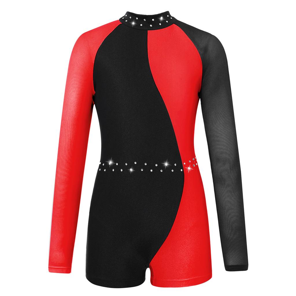 Балетный купальник для детей, сетчатый купальник с длинными рукавами контрастного цвета для танцев, комбинезон для гимнастики, одежда для танцев
