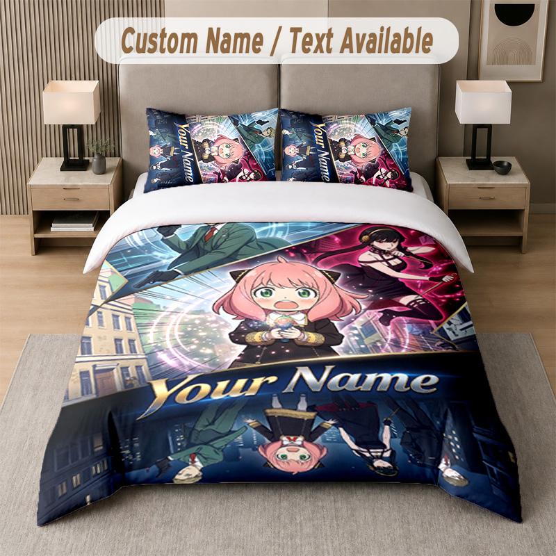 Spy × Family 3Pcs Bedding Set, Personalized Custom Name Text, 1 Duvet Cover & 2 Pillowcases For Bedroom