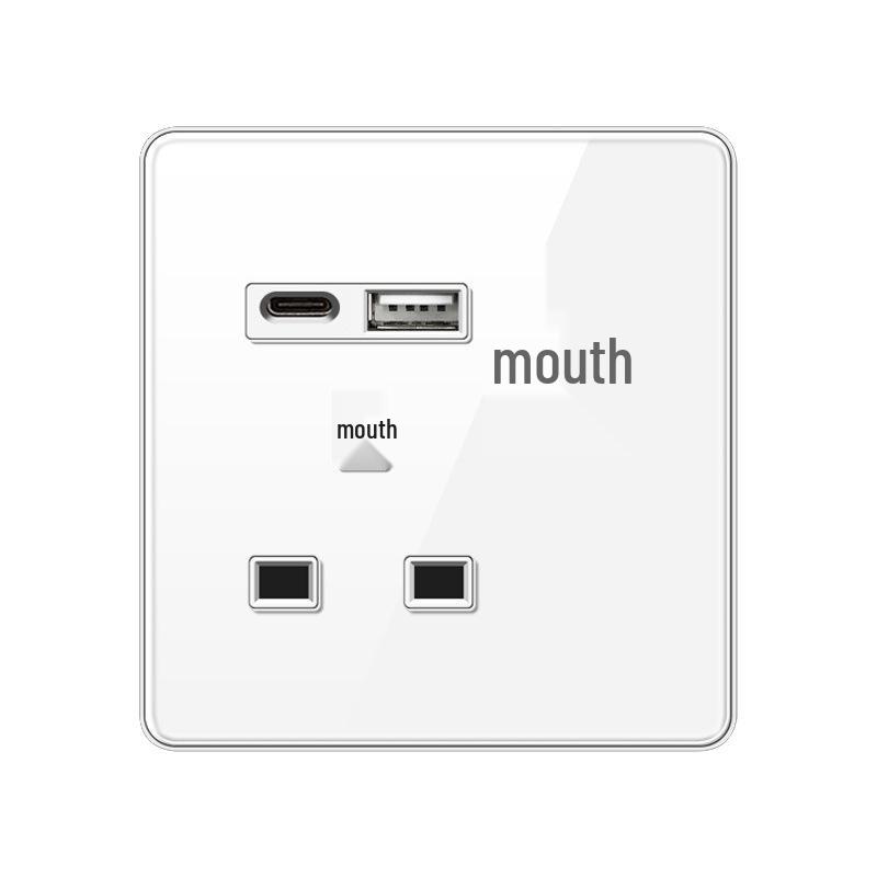 Hong Kong & Macau 13A British Socket with USB Fast Charging, Type-C, Gold Glass Panel, Three-Hole Square Pin