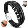 Men' Braided Leather Bracelet Black Thick Diamond Italian