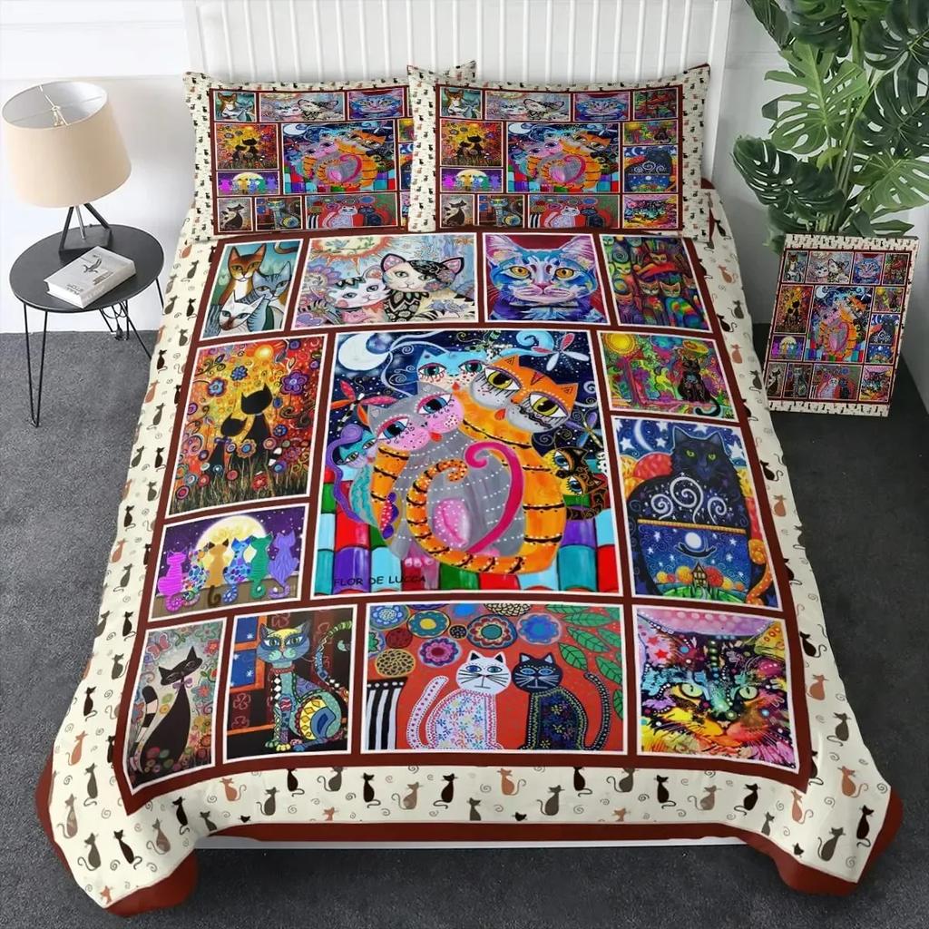 Cats Grey And White Cats Comfortable Duvet Quilt Cover Pillowcase Bedding Set Children Bedroom Decoration Home Textile