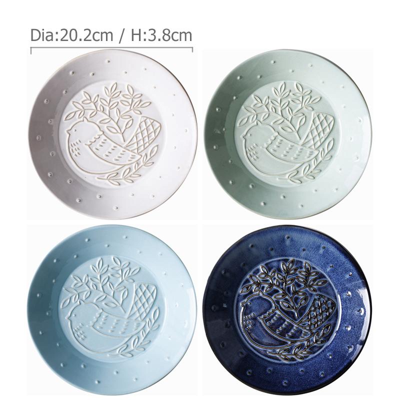 8-дюймовая керамическая рельефная тарелка с изображением птиц в стиле ретро, круглая сервировочная тарелка для пасты, салата, десерта, суповой тарелки, подходит для использования в микроволновой печи