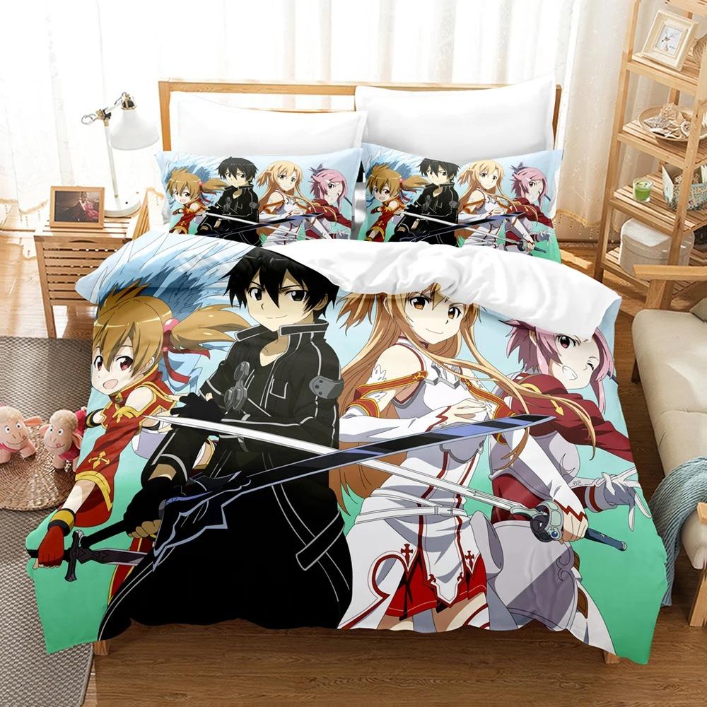 Аниме Sword Art Online Постельное белье из японского мультфильма Постельное белье из полиэстера 3D Подарок для детей Твин Одинарный Королева Размер King Пододеяльники