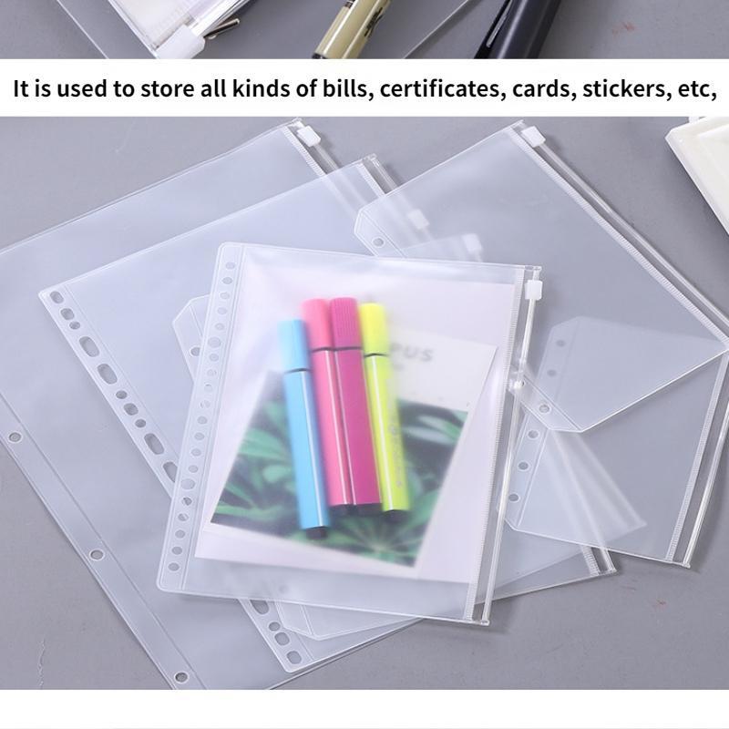 5 шт. удобные прозрачные папки из ПВХ A4 A5 A6 A7, карманные, прозрачные папки на молнии для 4/6 колец, папка для тетрадей, папка для отчетов