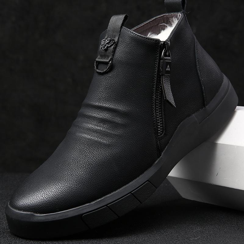 Модная мужская обувь из натуральной кожи с подкладкой из 100% шерсти, зимние, супер-теплые, уличные, ботильоны, зимние ботинки, мужские туфли челси, повседневная обувь
