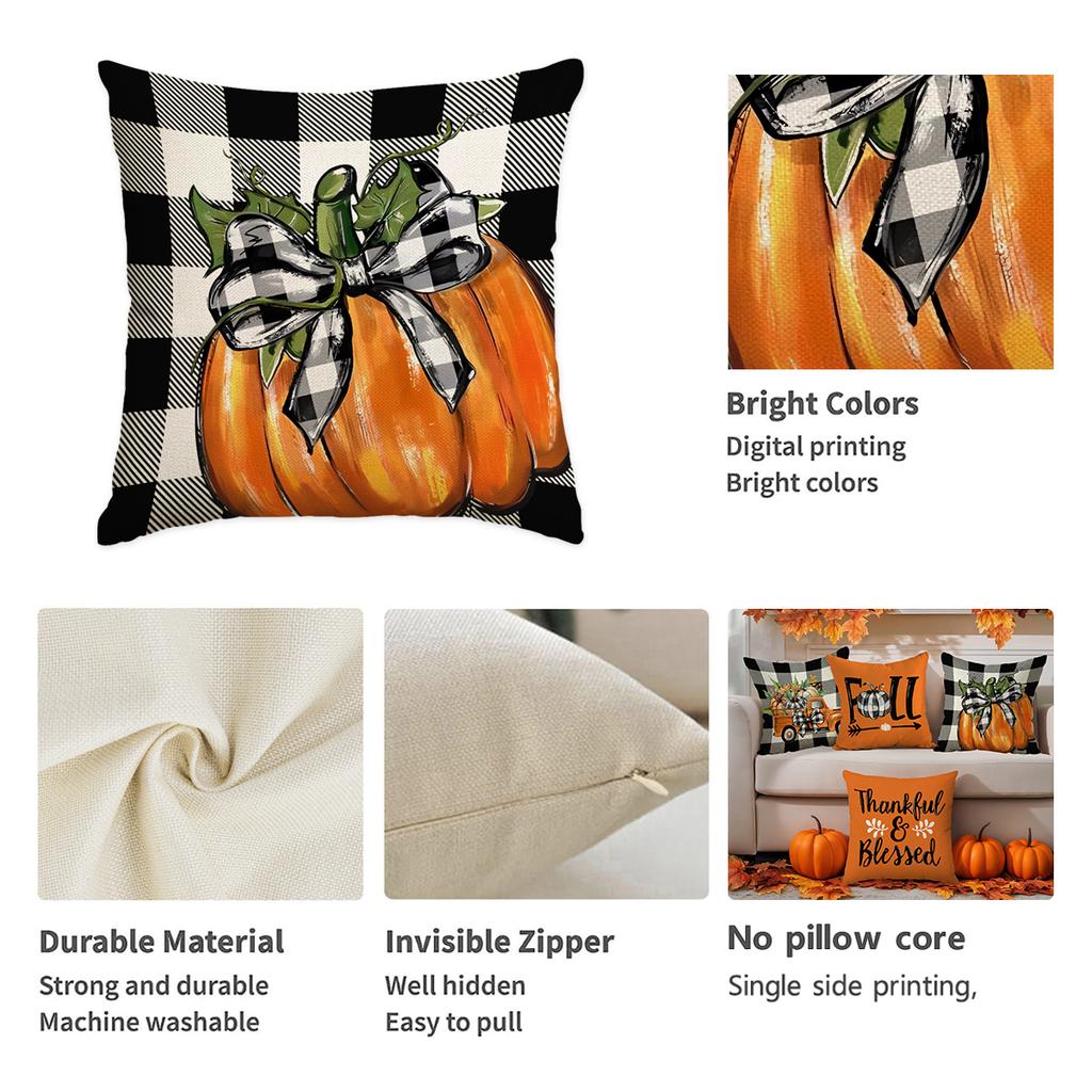 1 \ 4Pcs Autumn Thanksgiving Pillow Cover With Bow Truck Pattern Backrest Cover, Suitable For Room Living Room (No Pillow Core)